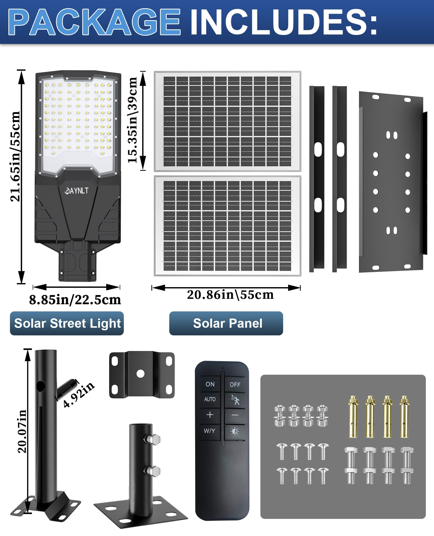 JAYNLT X-18000W Lampione Solare LED Esterno, 6500K Faro led Esterno con Pannello Solare, IP67 Impermeabile lampioni Solari con Telecomando, Lampione Stradale per Cortile Garage Strada