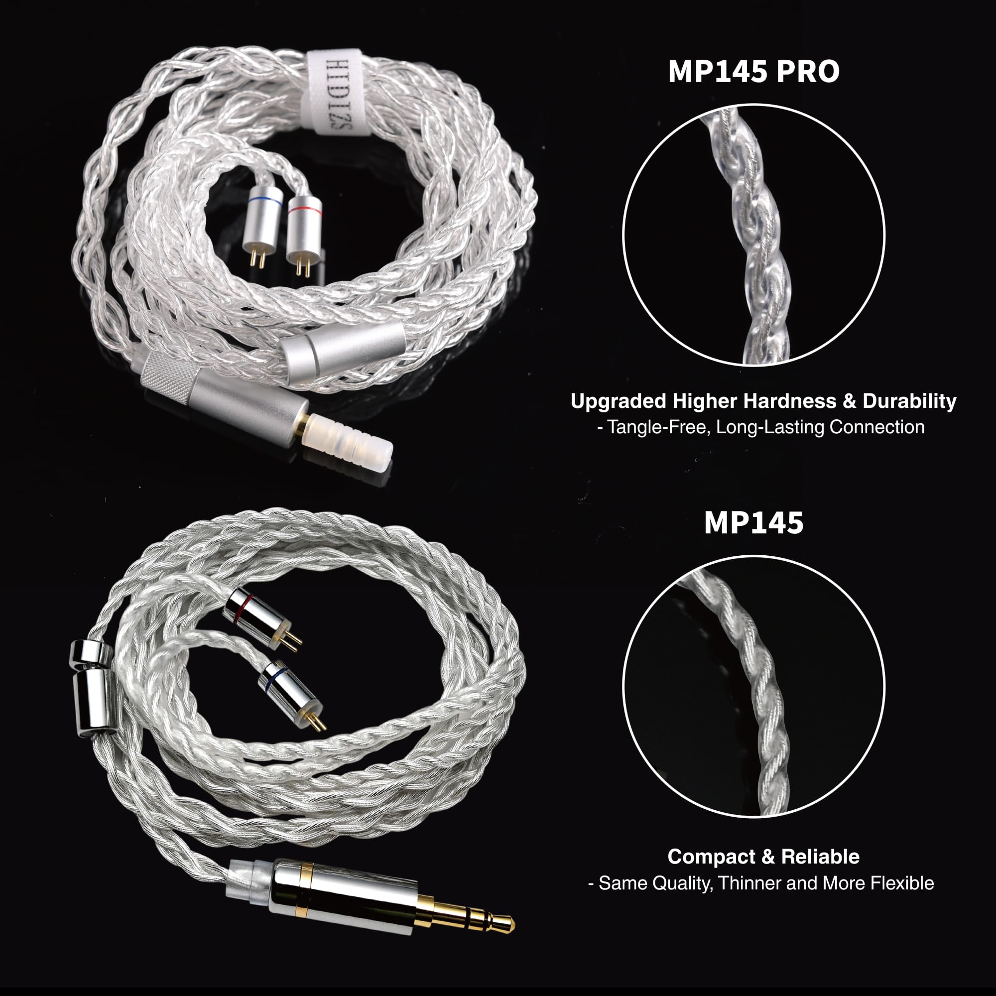 HIDIZS MP145 Pro In-Ear-Monitore Kopfhörer Kabel, WDC Coengineered, 14,5mm IEMs, Optimiertes Design, Verbessertes 4-adriges 6N Kabel, Exklusive Ohrstöpsel mit Sea Anemone und Lederetui, 3,5 & 4,4 mm