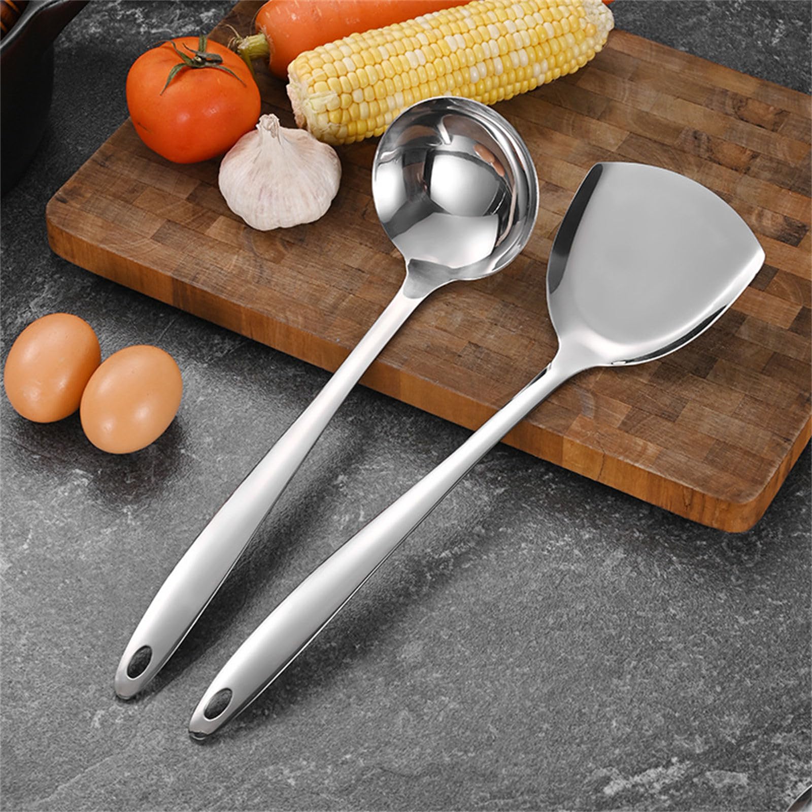 Lot de 7 ustensiles de cuisine en acier inoxydable - Outil de cuisine essentiel - Avec fente - Tuner - Cuillère de service - Ustensiles de cuisine