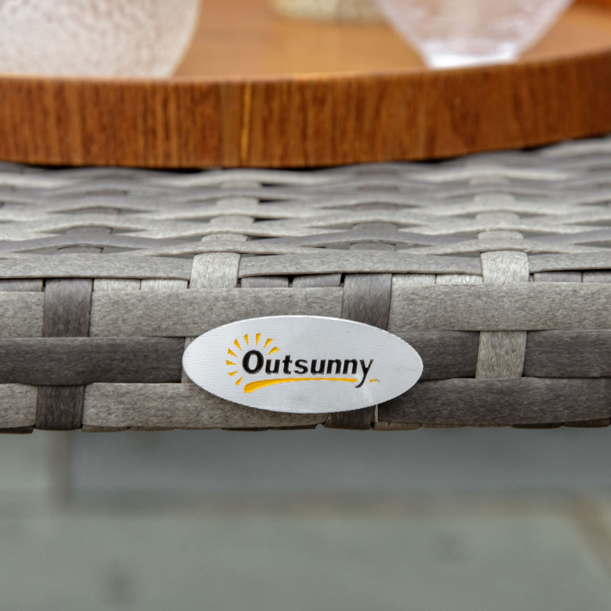Outsunny Rattanowy stół ogrodowy PE wiklinowy stół zewnętrzny Szary | Materiał na każdą pogodę, na balkon, werandę