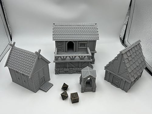 Miniatura 3 de HAUTICO Little Town Houses Scene, arquitectura paisaje de terreno para miniaturas de 0.984-1.181 in, juego de guerra impreso en 3D y se puede pintar