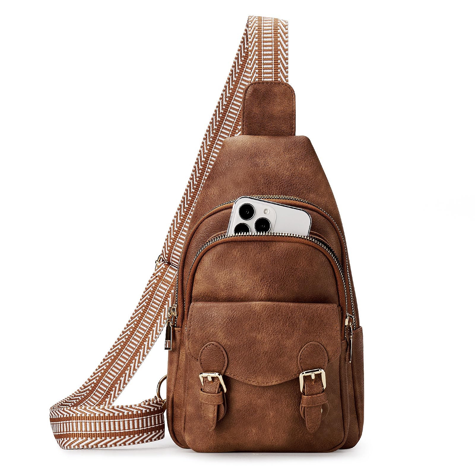 GUETES Sling Bag Small Fanny Pack Vegan Leather Crossbody Bags for Women Men Chest Bag Cross Body Backpack Travel Hiking Cycling Casual Adjustable