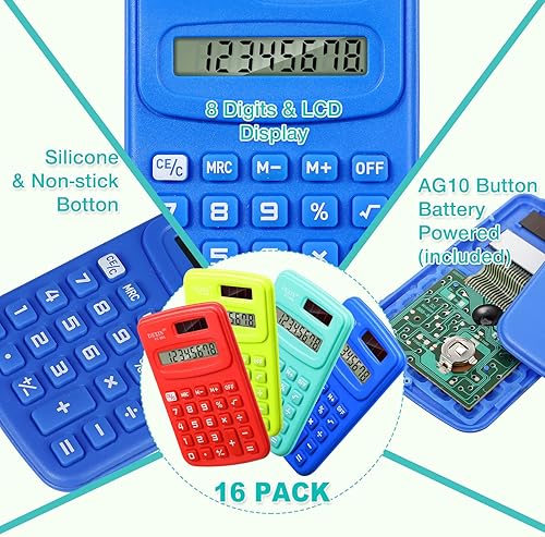 Miniatura 5 de Yunsailing 48 calculadoras de bolsillo a granel Mini calculadora de mano de 8 dígitos pequeña calculadora básica estándar para estudiantes, niños,