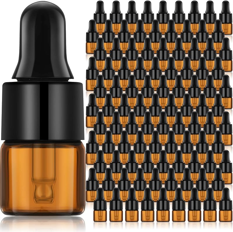 Nuogo 100 Frascos de Vidro Âmbar com Conta-Gotas, 1 mL