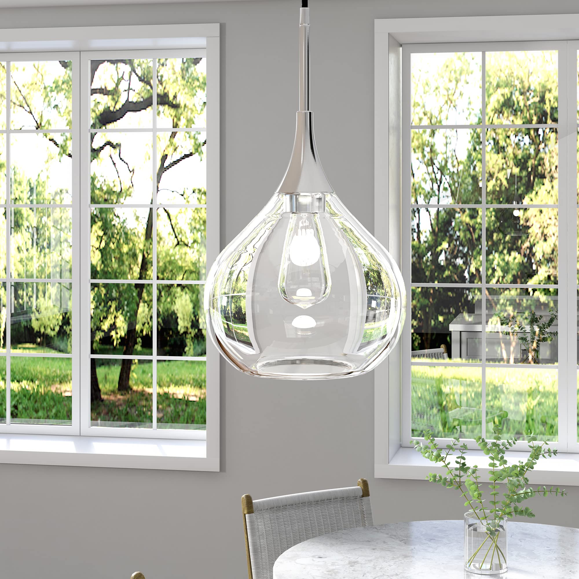 Ida 9.5" Wide Pendant with Glass Shade in Polished Nickel/Clear
