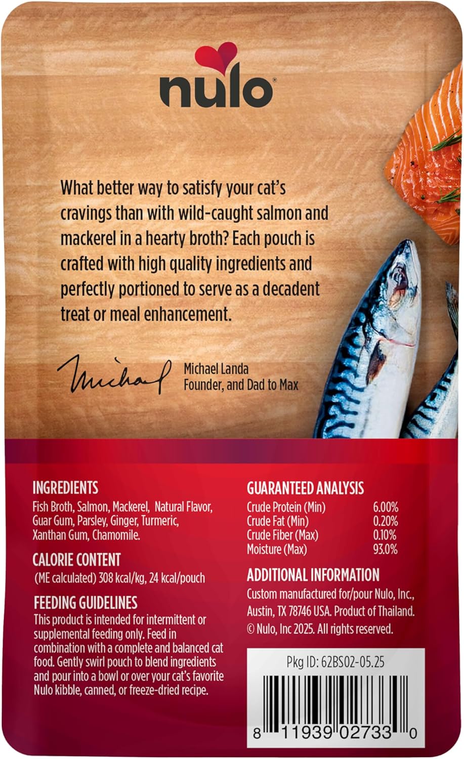 Nulo FreeStyle Cat Broth Pouches, Chunky Salmon & Mackerel, High-Protein Wet Cat Food Topper Treat for Indoor & Outdoor Kittens and Adults, 24 x 2.8oz