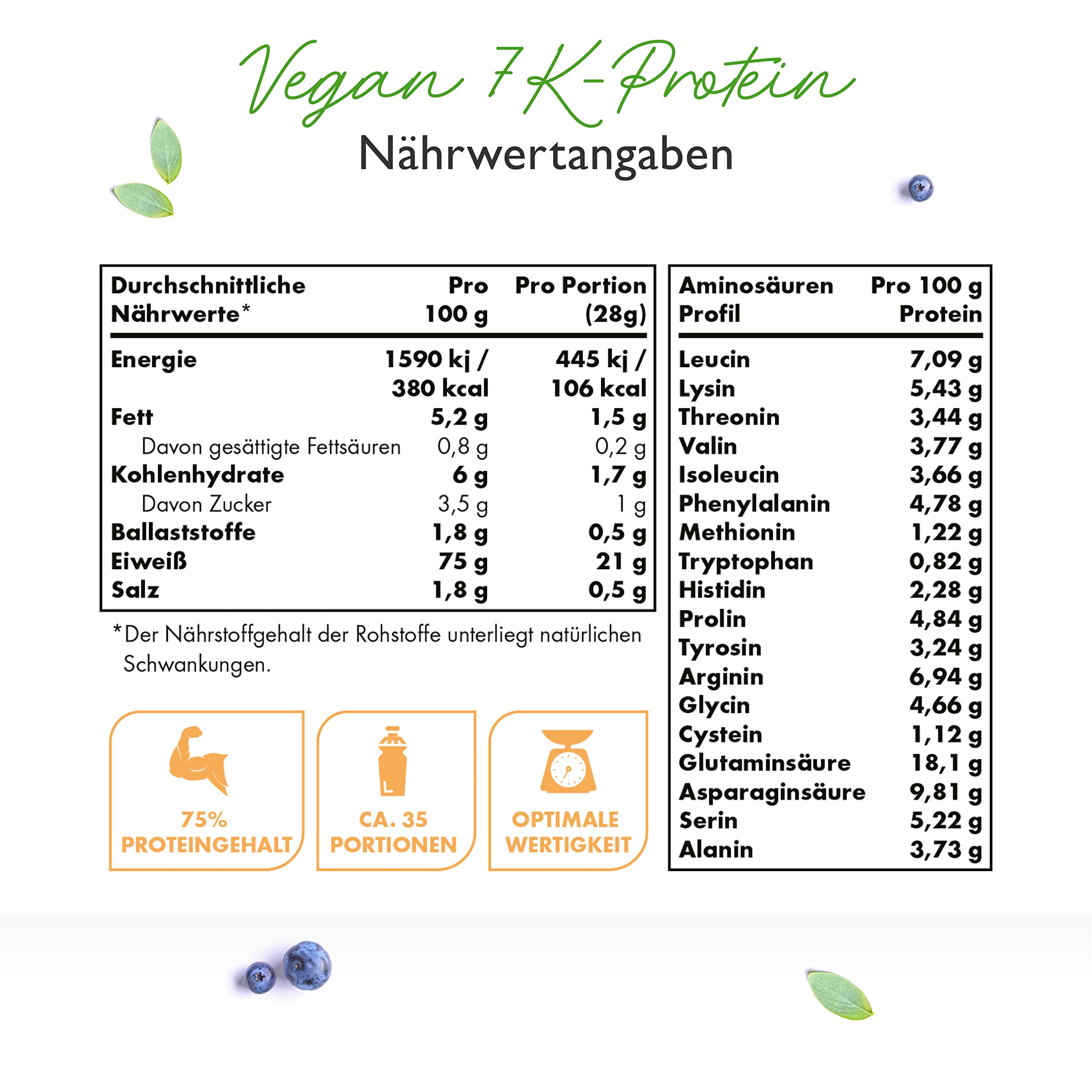 Vegan 7K Protein - 1kg - Salted Caramel - Rein pflanzliches Eiweißpulver mit Reis-, Mandeln-, Soja-, Erbsen-, Hanf-, Cranberry-, Sonnenblumenprotein