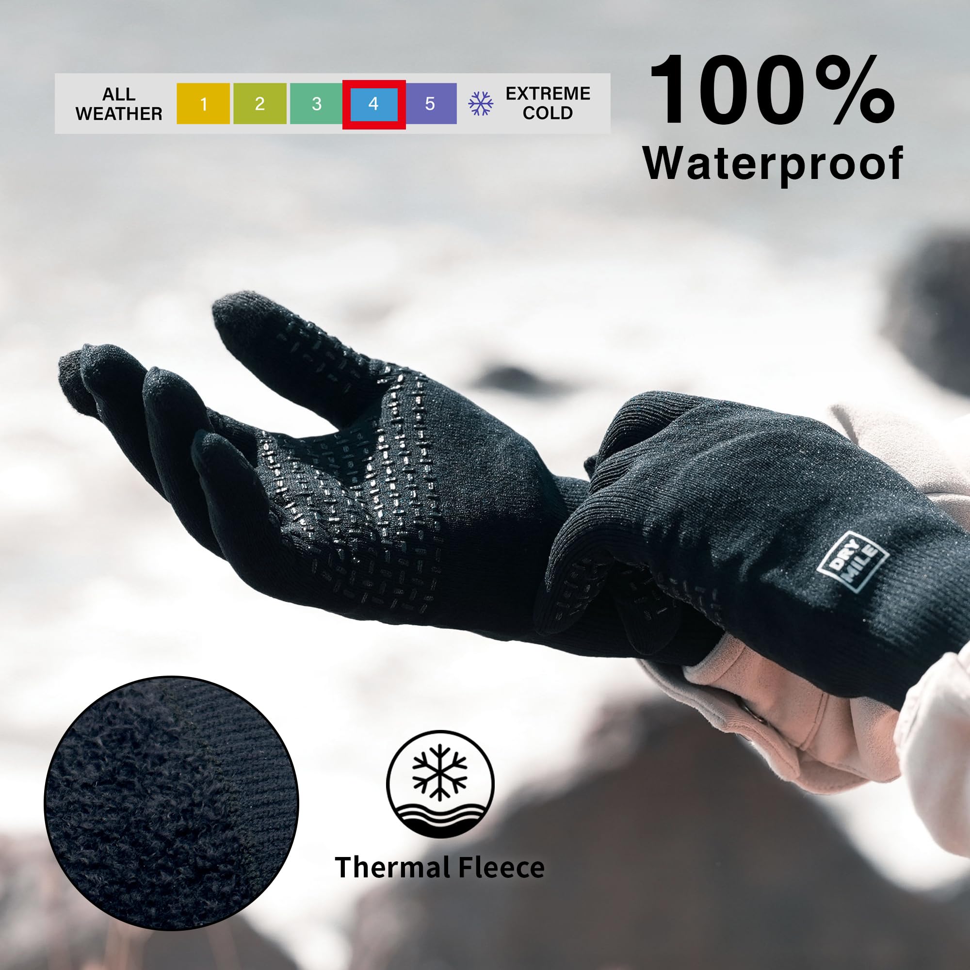 DRYMILE Alpine Waterproof Gloves - Warm Touchscreen Winter Snow Wool Blend Hand Gloves for Men & Women - Work, Hiking, Skiing, Running, Biking, Riding Glove, Ideal for Cold Weather - S, Black