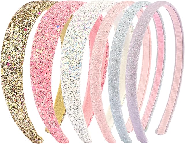 Chanaco Headbands for Girls Women 6Pcs Rainbow Girls Headbands 4-6 Glitter Head Band for Women’s Hair Pink Cute Hair Accessories for Girl 8-12
