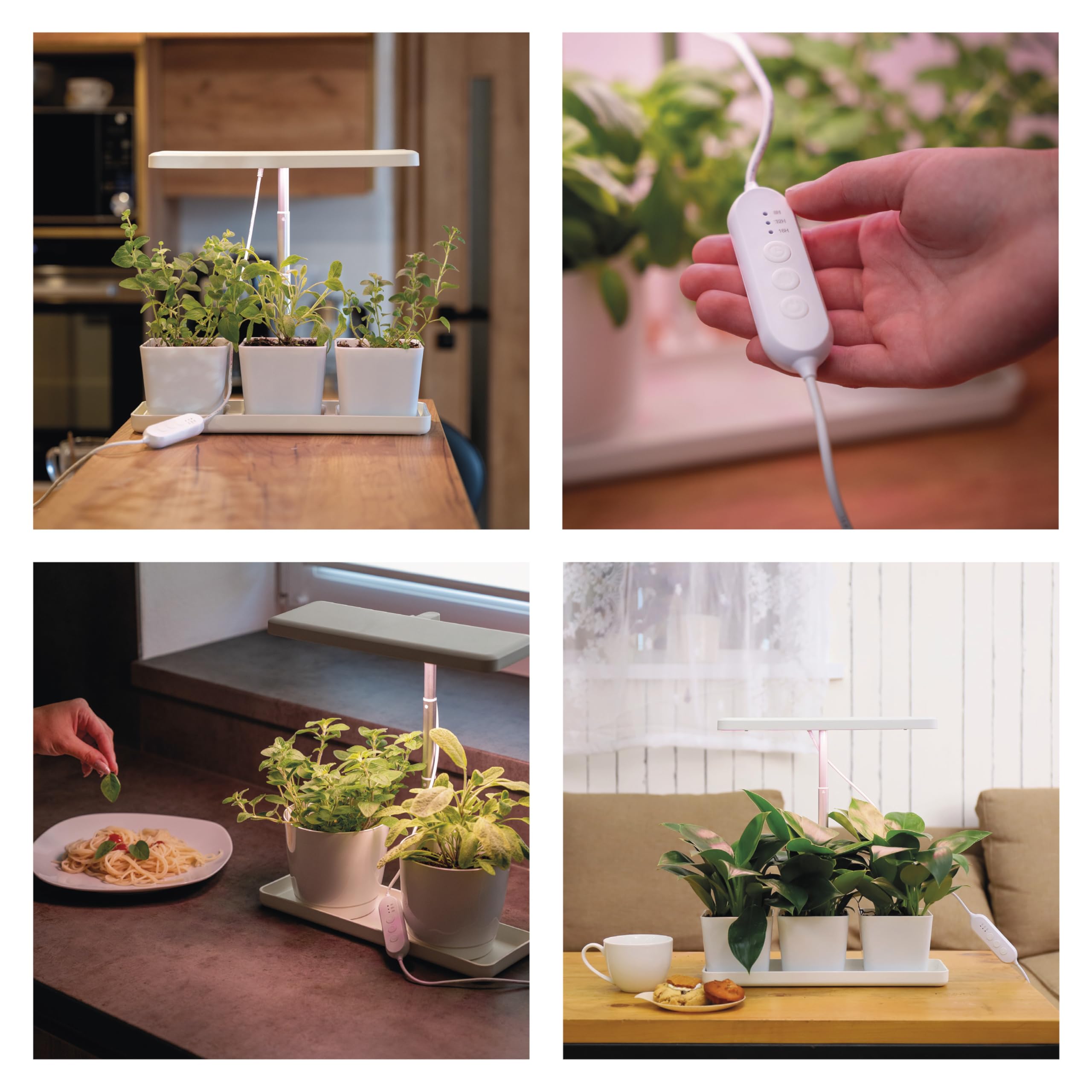EMOS - Lampada a LED per coltivazione di erbe e piante da interno - Lampada per la crescita con 3 vasi da fiori e timer, regolabile in altezza - Luminosità 300lm - Cavo di ricarica USB-A da 1,7 m