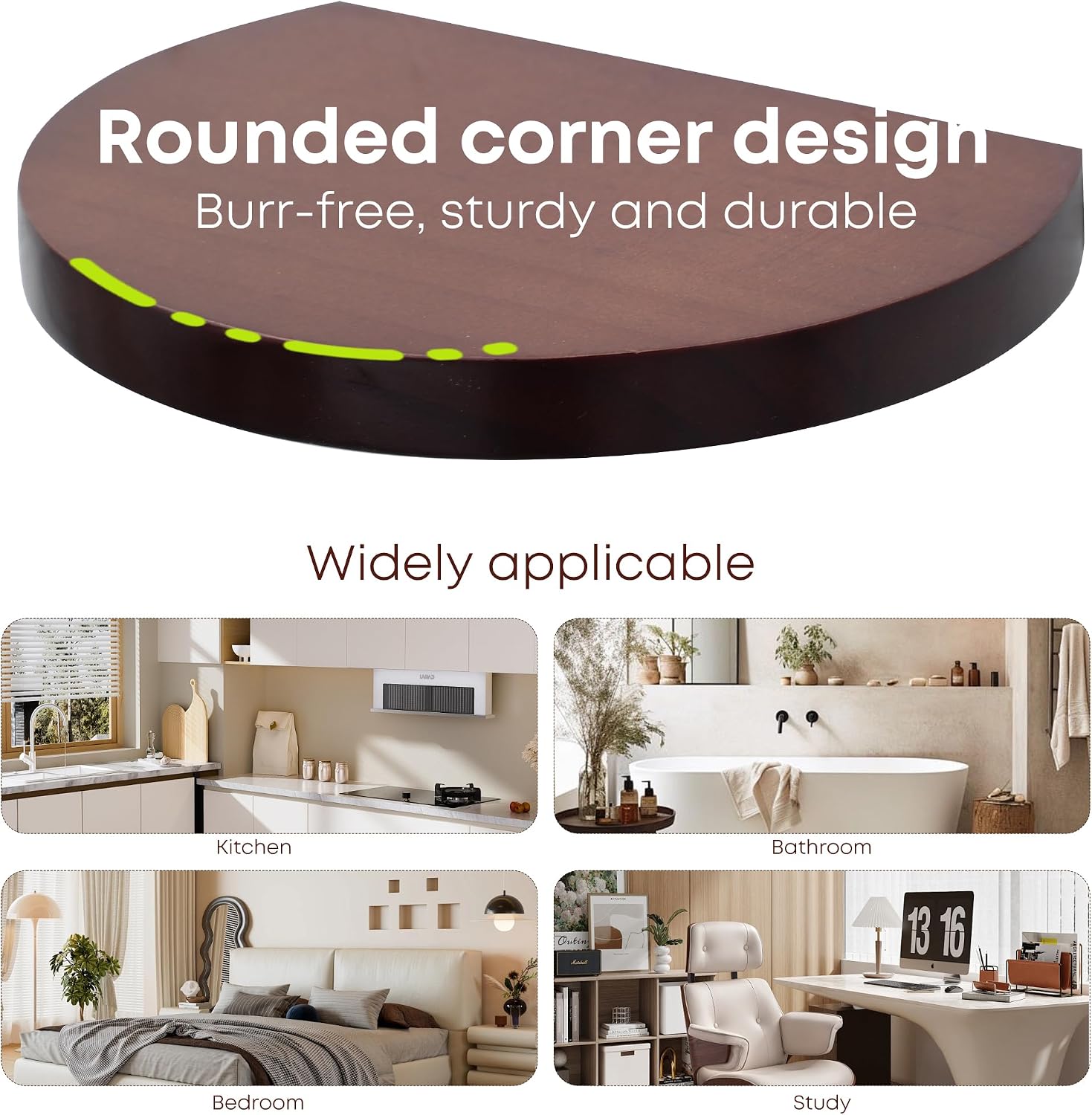 Small Wood Floating Shelves (4-Pack, 6-inch Diameter) - Round Sturdy Invisible Wall Mount Display for Small Plants,Toys,Bathroom,Living Room Storage & Modern Rustic Décor (Dark Walnut) image 3