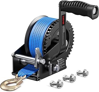 Kolvoii 1200lbs Boat Trailer Winch with 26FT Strap, Portable Hand Crank Winch 2-Way Ratchet 4:1 Gear Ratio, Comfortable Handle for Boat, Trailer, Marine, and Jet Ski - Blue