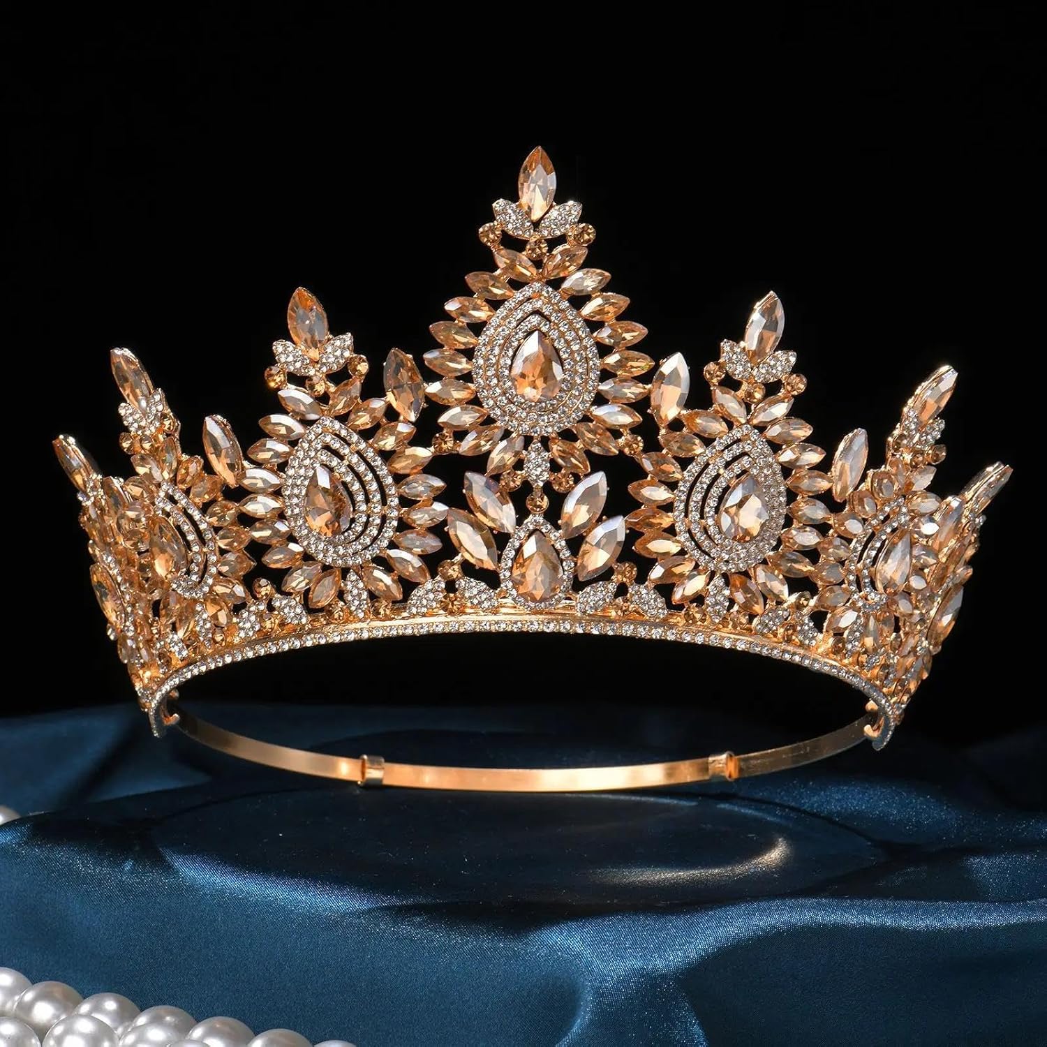 Large Classic Crystal Tiara Crown For Women Round Rhinestone Queen Princess Headpiece Bridal Wedding Prom Hair Accessories