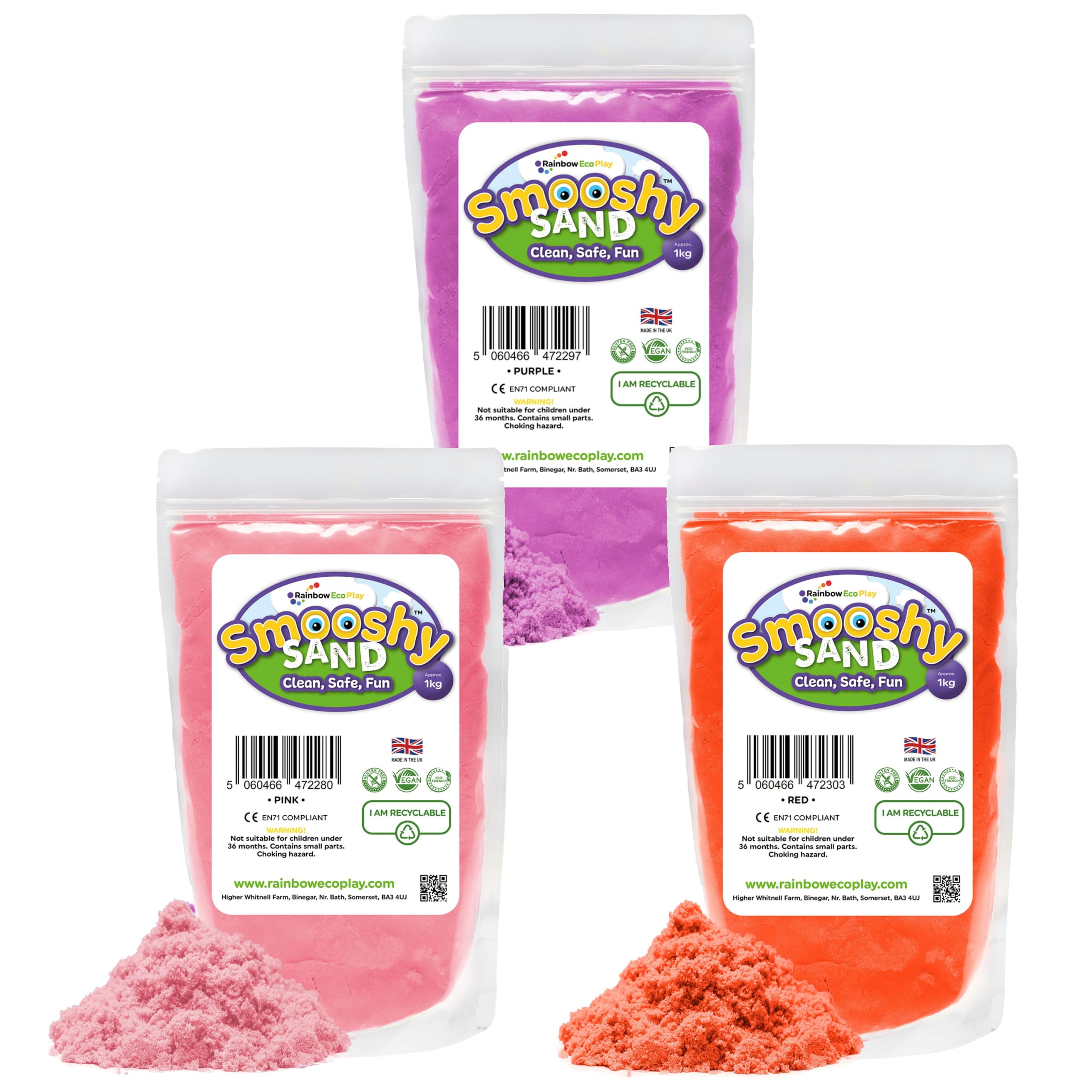Rainbow Eco Play Smooshy Sand - Assorted Colours - 3 x 1kg - Magic Sand for Kids - Moulding and Stretchy - Clean, Safe & Fun - Eco-Friendly - Non-Toxic