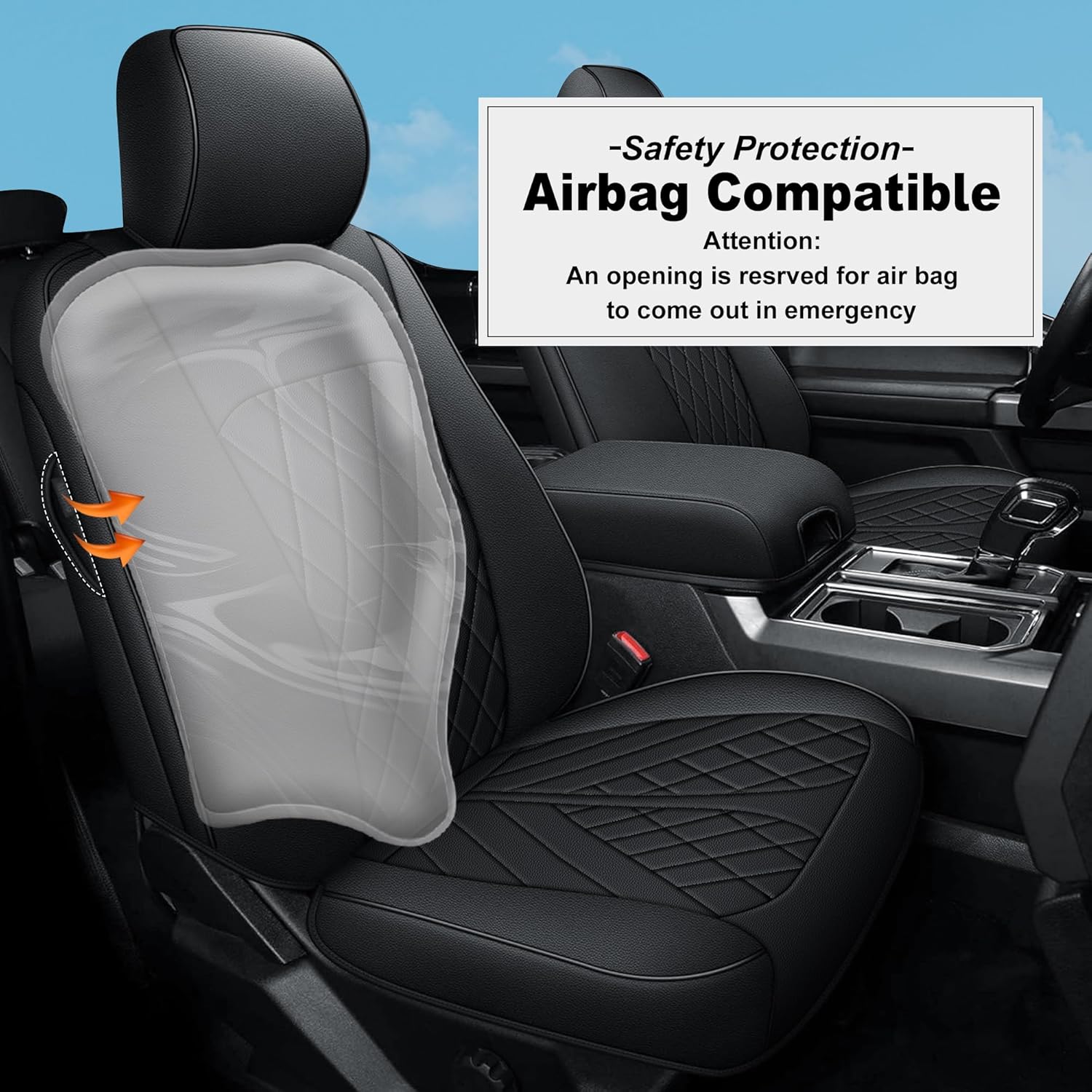 AOMSAZTO Front Seat Covers for Ford F150 XL XLT: 2015-2024 2025 SuperCrew & F250 F350 F450 2017-2024 Super Duty Crew Cab XL XLT, Custom Fit Full Set Faux Leather Black(Black-036)