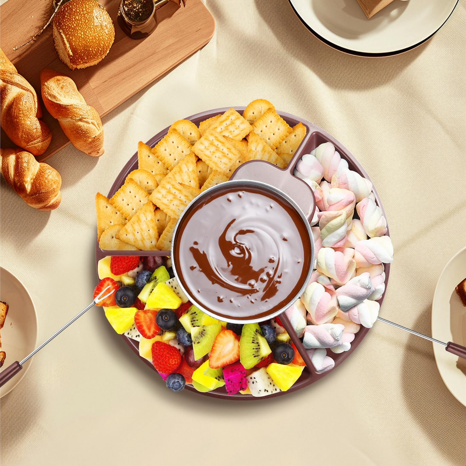 MINI - Service à fondue électrique de 250 ml pour chocolat électrique avec 6 fourchettes, fontaine à fondue au chocolat, machine à chauffer le chocolat au lait, le fromage, le beurre et le caramel