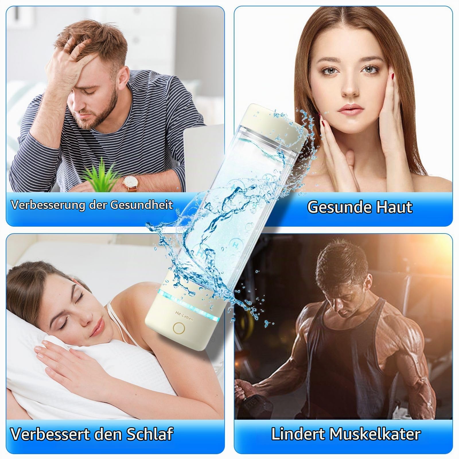 Wasserstoffwasser Wasserstoff-Wasserflasche 3000PPB wasserstoff generator wasserstoff wasser generator SPE Pem-Technologie, Tragbar, USB Wiederaufladbar (milchig weiß)
