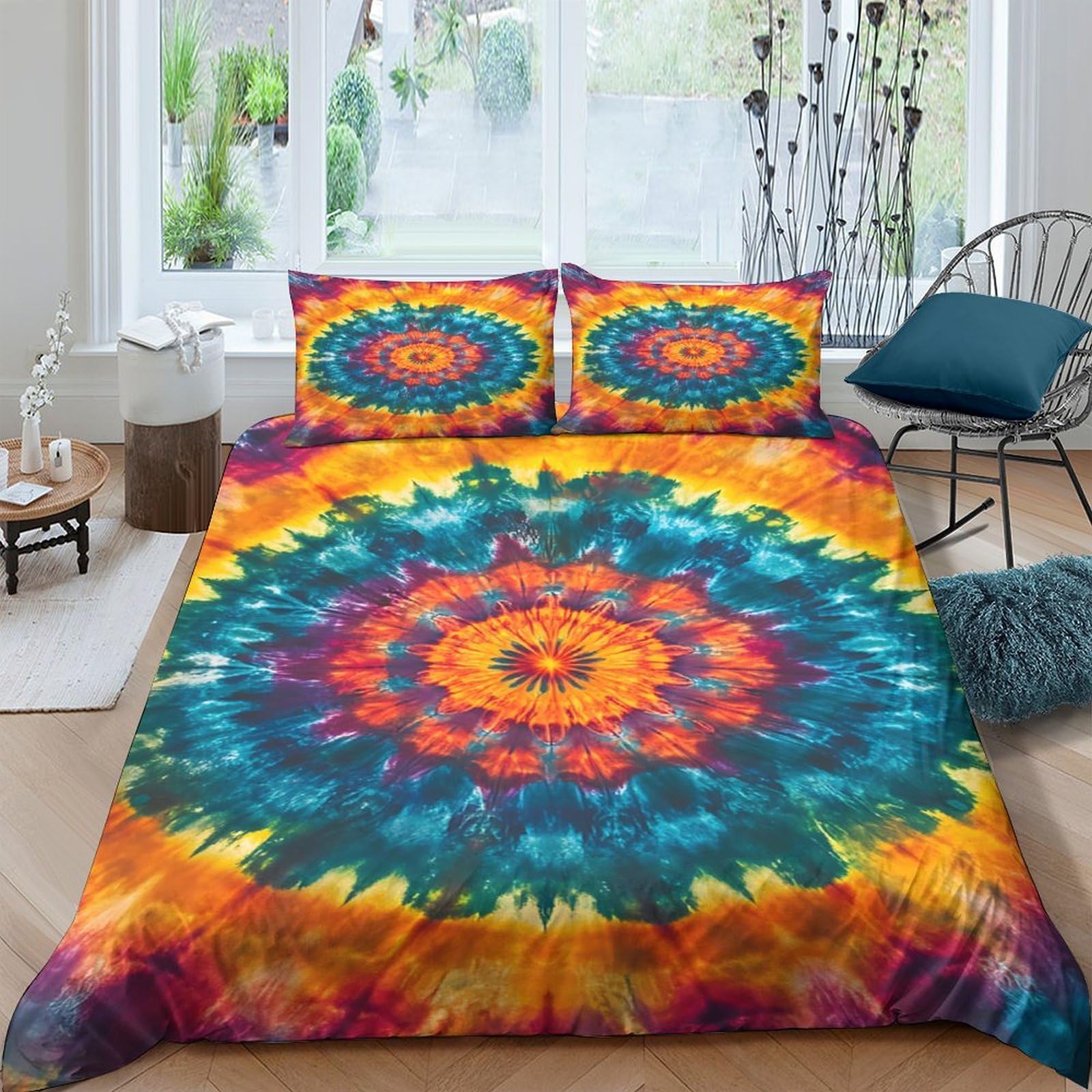 Ctjqhvkz Style-4 3D Printed Tie Dye Mandala Fitted Sheet Microfiber Soft Anti-Slip Boho Sunburst Mattress Cover For Bedroom Dorm Decor Single（135X200cm）