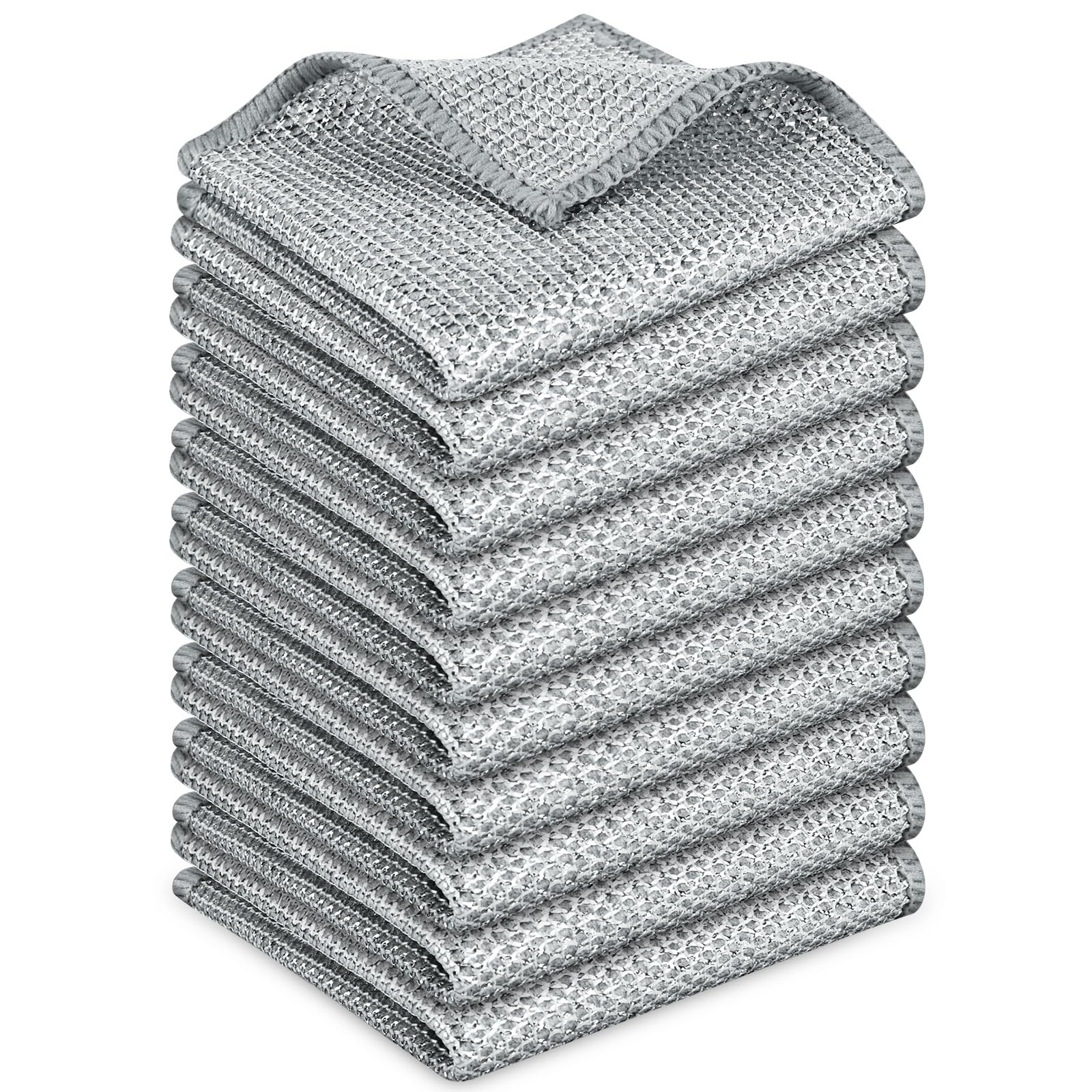 Vicloon 10Pcs - Upgraded And Thickened Version 10Pcs Non-Scratch Stainless Steel Dishwashing Cleaning Cloths,20X20 Cm Wire Dishcloth For Wet & Dry Use,Reusable Anti-Scratch Rags,Lint Free Kitchen Cloth For Cookware,Sinks And Stove Tops