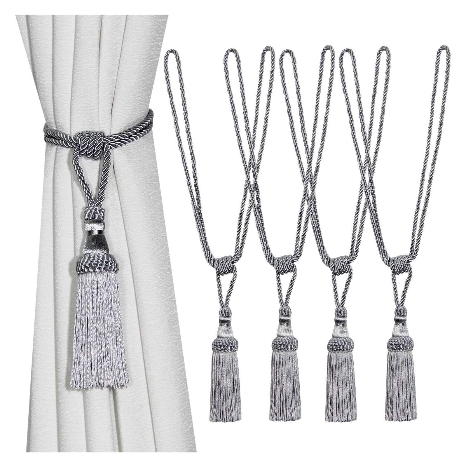 Tassel Curtain Tiebacks， Curtain Tiebacks Braided Rope Ties Tassel Holdbacks 4 Pack Multicolor Home Decor(Onecolor)