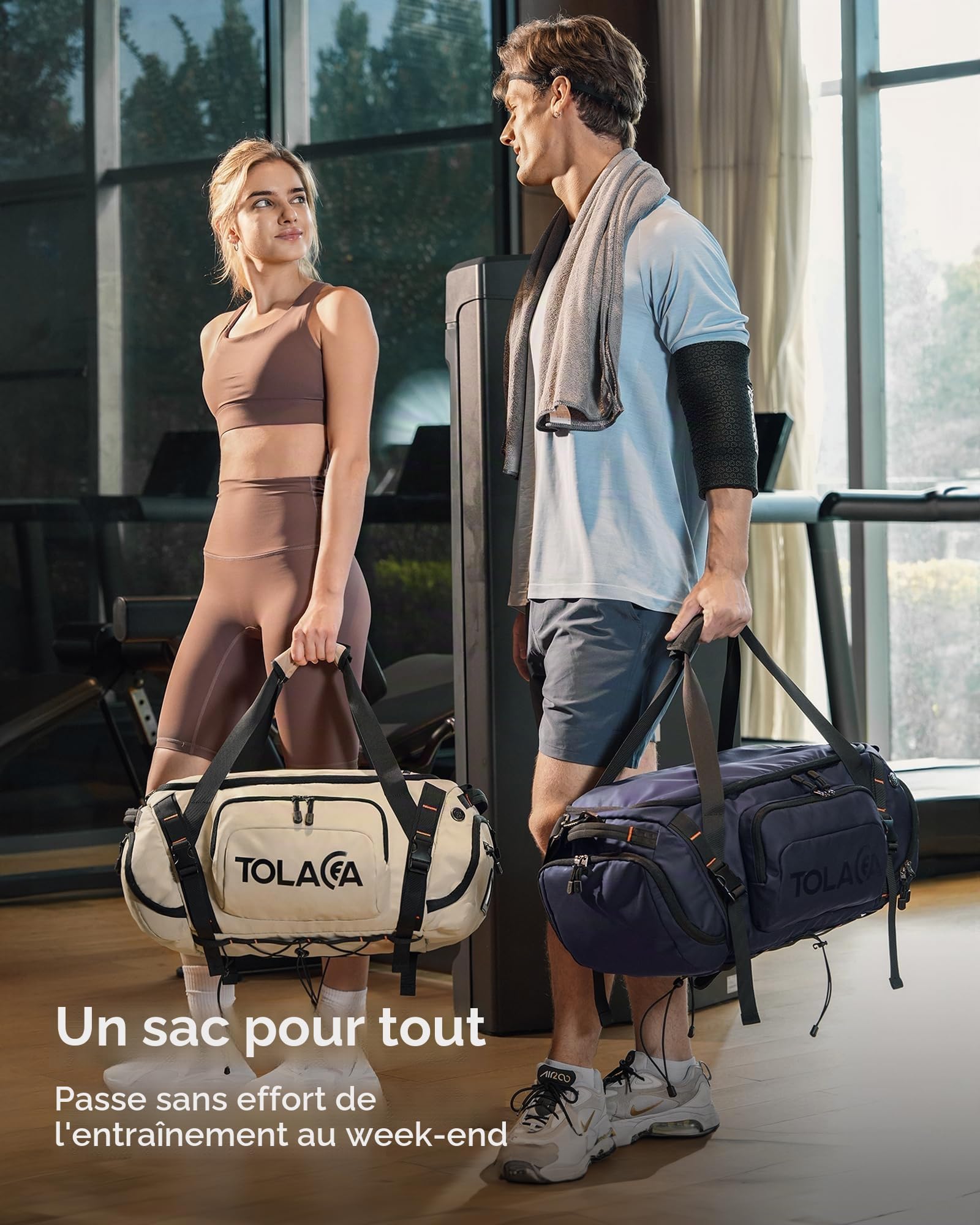Tolaccea Sac de Sport 40L Homme Femme – Sac à Dos Sport & Sac de Voyage Grande Capacité avec Compartiment Chaussures, Compartiment Humide et Poche Ordinateur 15,6" – Gym, Week-End, Fitness (Kaki)