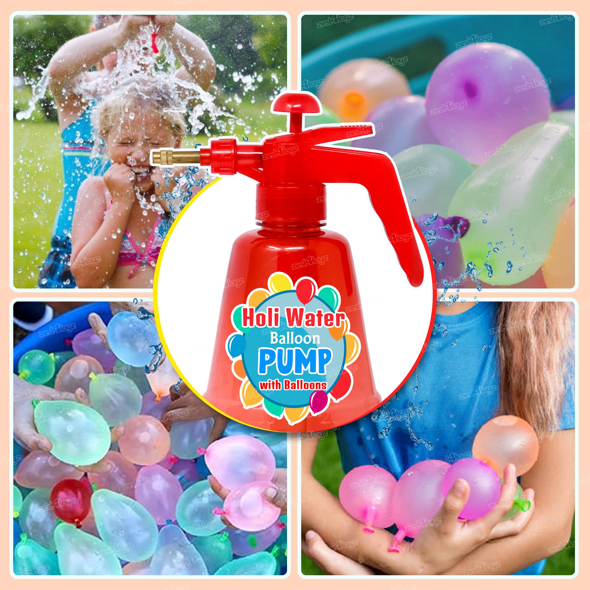 Zest 4 Toyz Holi Water Balloon Pump Kit with 200 Colorful Water Balloons Easy to Use Water Pumping Station Perfect for Holi and Summer Outdoor Fun for Kids - Random Color Dispatch 3