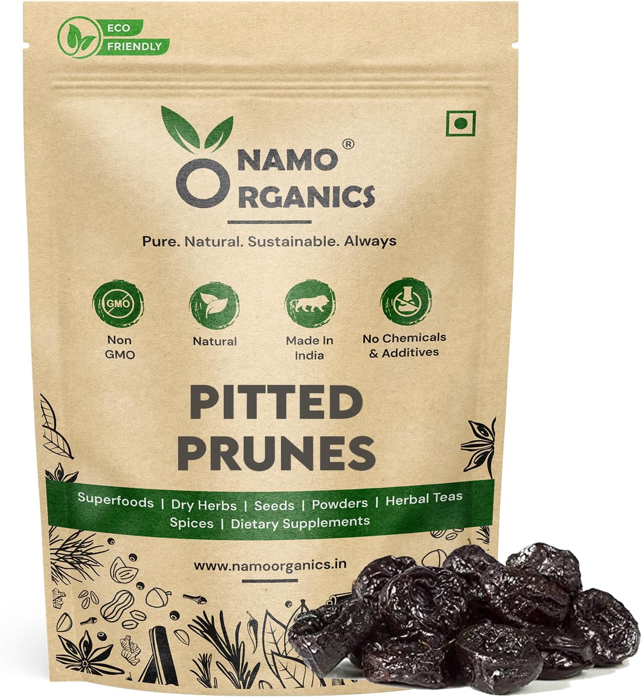 Namo Organics - Pitted Dried Prunes Without added Sugar - 250 gm - Unsweetened Dry Fruits (No Preservatives & Additives)