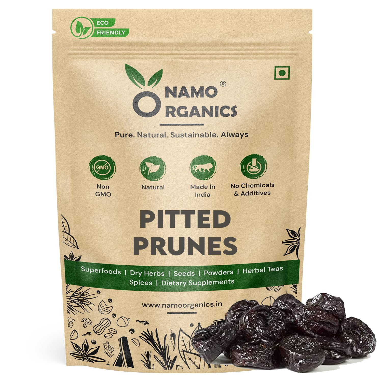 Namo Organics - Pitted Dried Prunes Without added Sugar - 250 gm - Unsweetened Dry Fruits (No Preservatives & Additives)