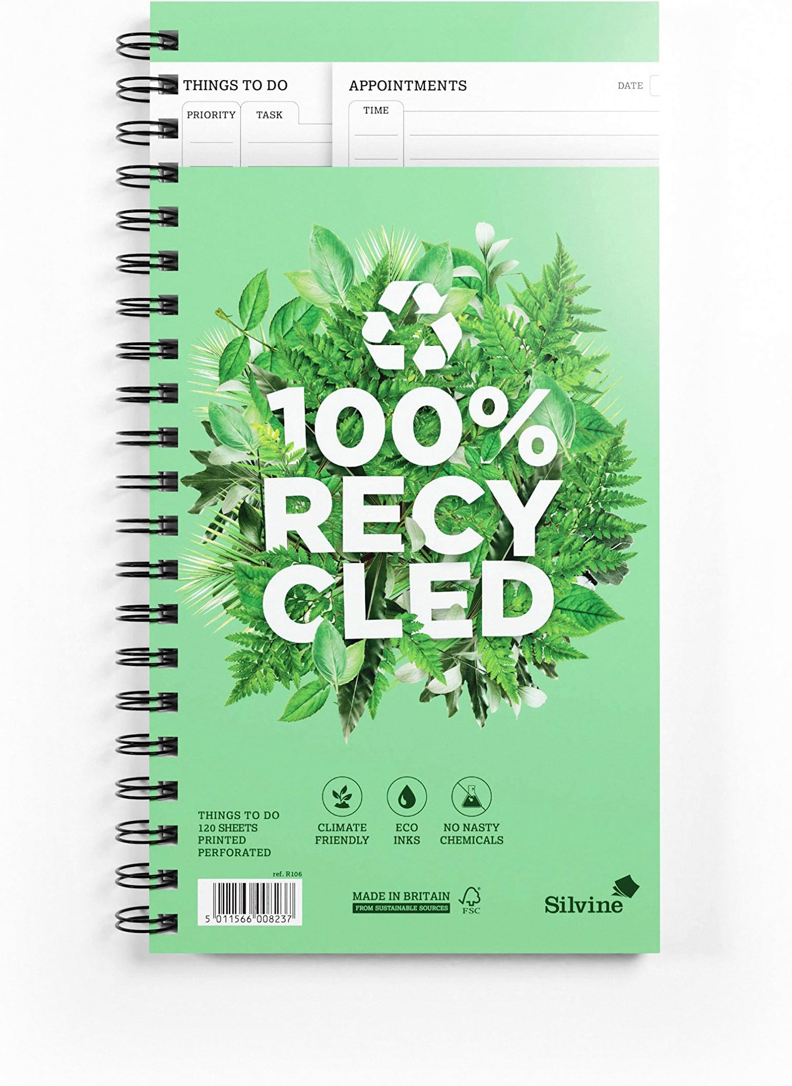 Silvine 280 x 150mm Recycled Things to Do Planner. Pre-Printed Template (120 Sheets)
