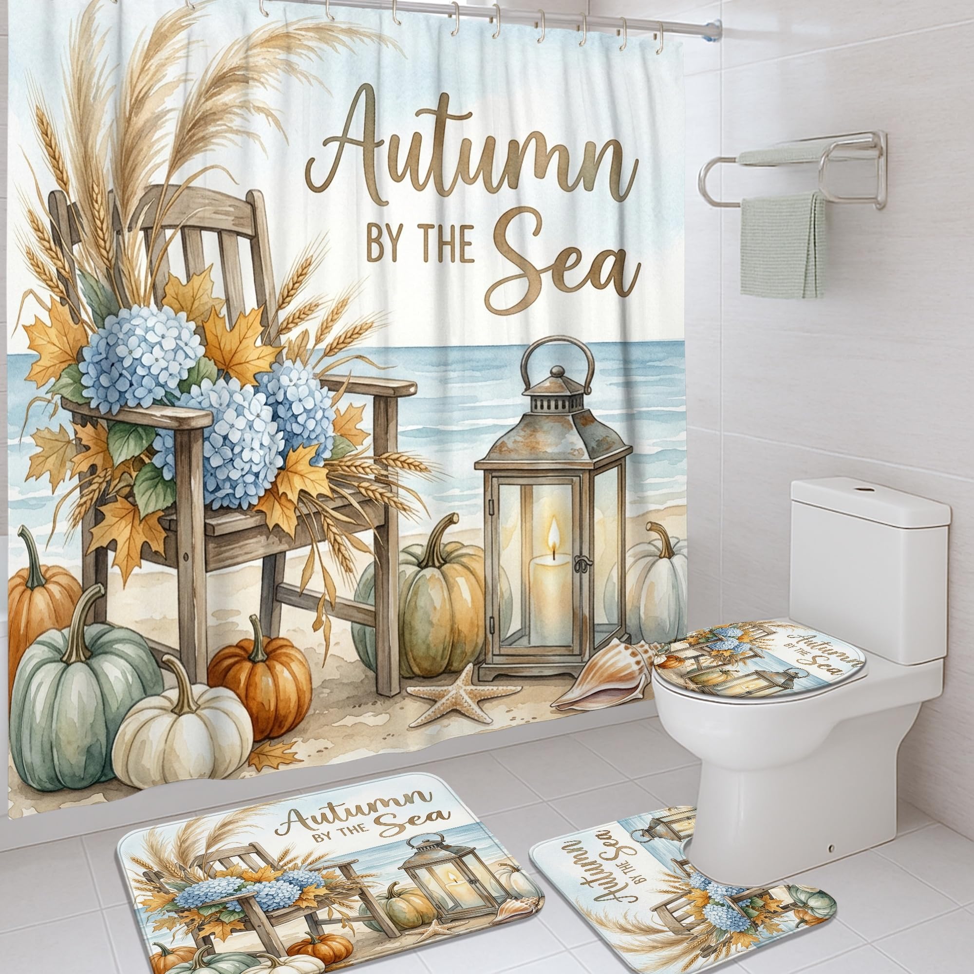 Rideau de douche anti moisissure 183 x 183 cm bleu automne pour éviter l'eau au sol