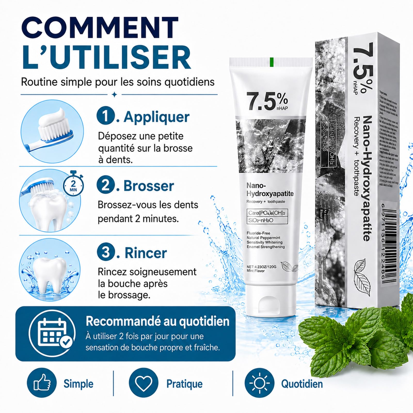 Holydeer Dentifrice Original à 7,5% de Nano-Hydroxyapatite (3)