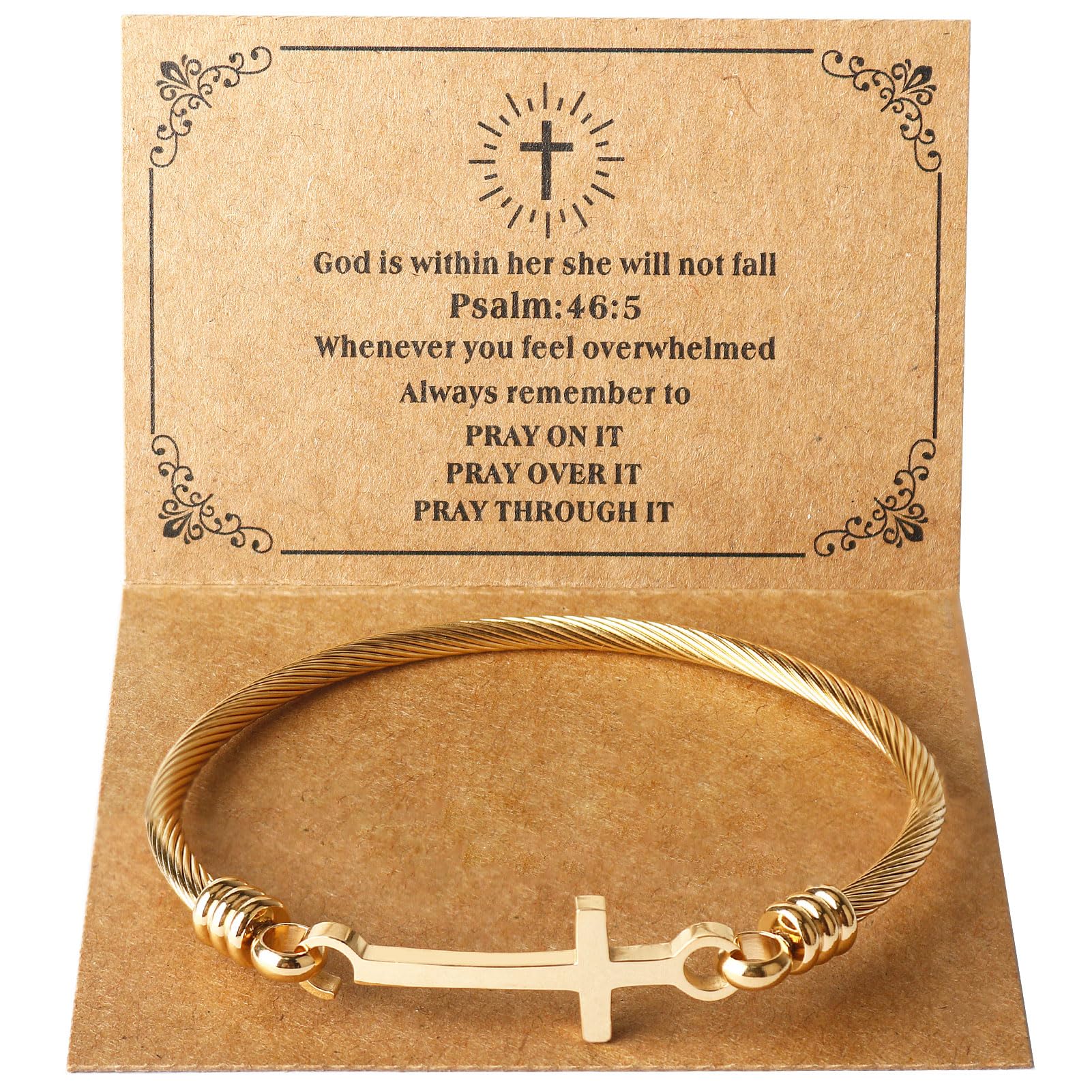 DS Religious Gift for Her Christian Cross Bracelet Bible Verse God is Within Her She Will Not Fall