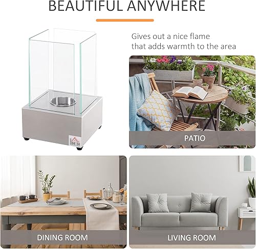 Miniatura 3 de HOMCOM Chimenea de etanol mesa de 775 pulgadas acero inoxidable de 010 galones 160 pies cuadrados se queman hasta 2 horas color plateado