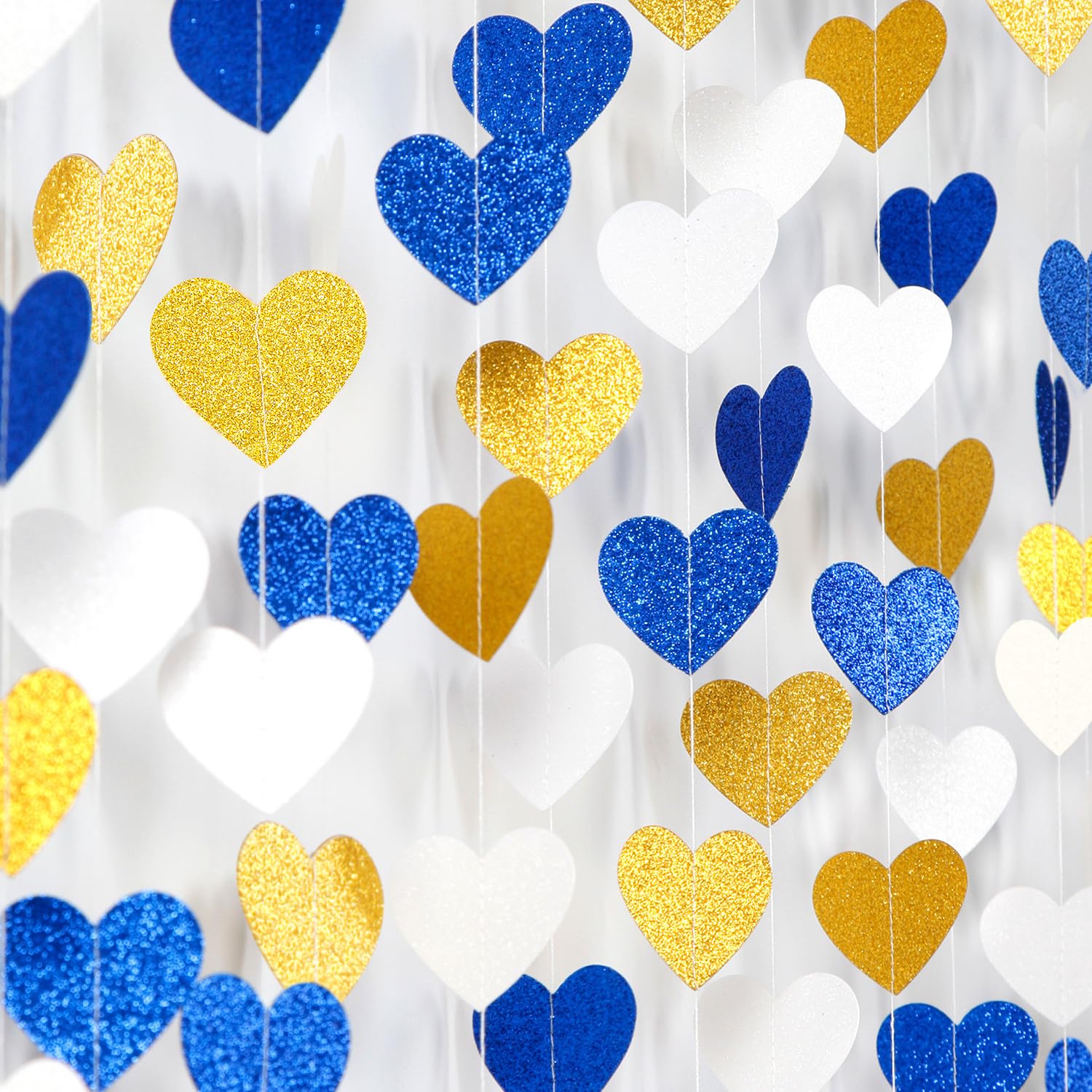 Navy-Blue White-Gold Birthday Party-Decorations Streamers - 52FT Graduation Hanging Heart Garland Banner,Baby Bridal Shower Wedding Engagement Bachelorette Backdrop Decor Hugtmr