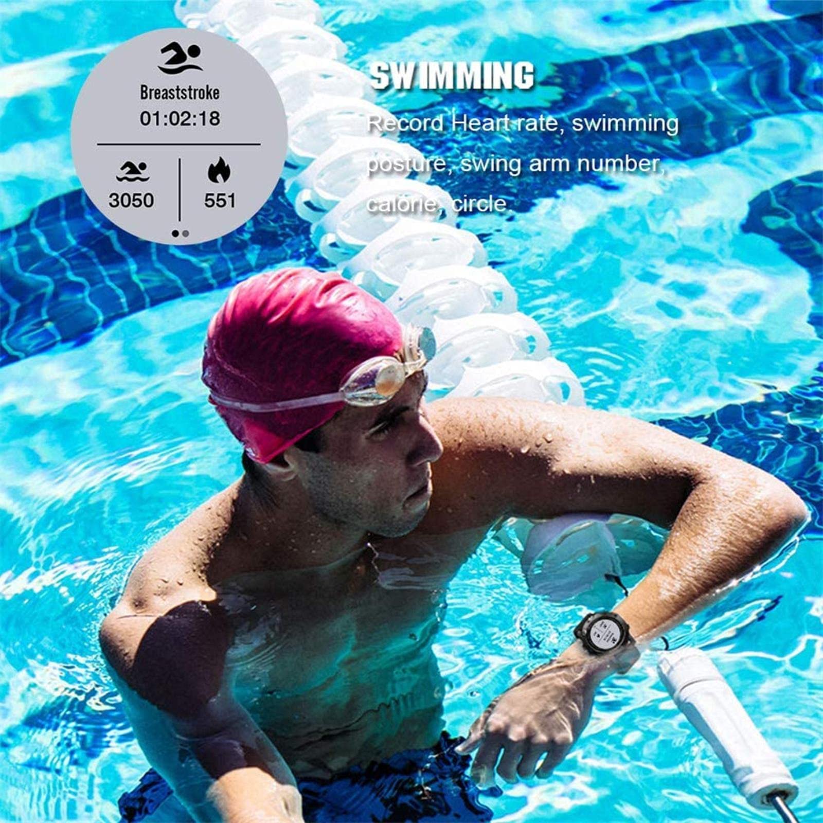 KANBUN Inteligentny zegarek IP68, wodoodporny smartwatch GPS, krokomierz, pulsometr, wiele trybów sportowych, zegarek na rękę, męski (czarny)