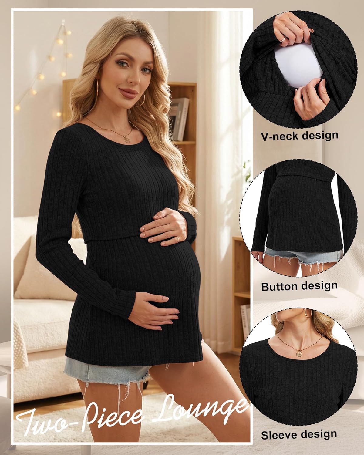 3 Pack Women Maternity Tops Long Sleeve Pregnancy Shirts Double Front Layer Nursing Breastfeeding Postpartum Clothes - Image 7
