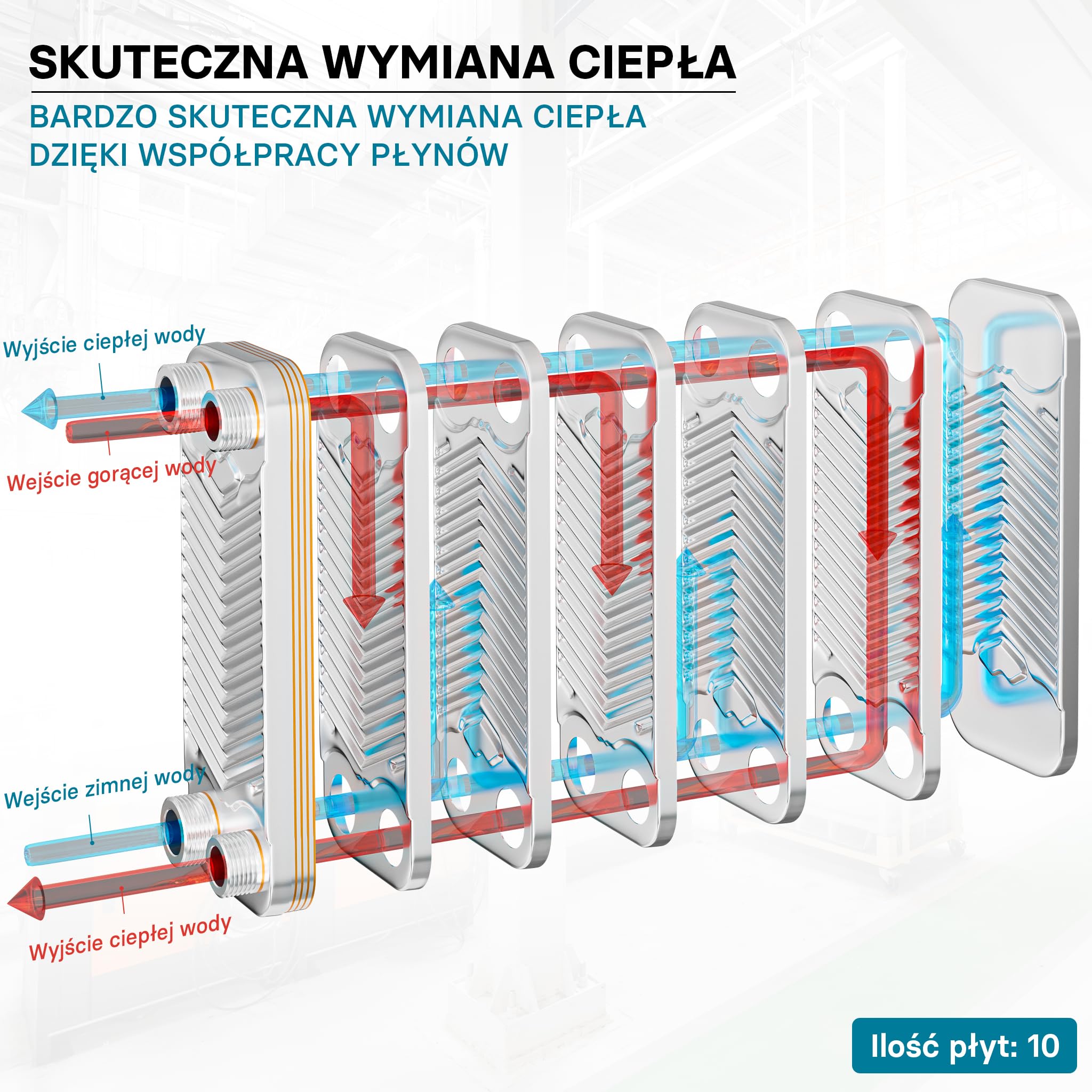Wiltec Wymiennik płytowy 10 płyt, maks. 22 kW, maks. przepływ 4 m³/h, objętość 0,18 l, ze stali nierdzewnej do przekazywanie ciepła