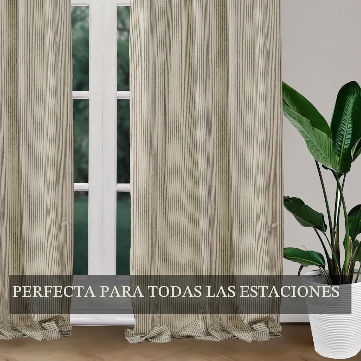 THE ART BOX Cortinas de Gasa a Rayas, Cortinas Colgantes de Gasa de Lino Boho con Lazos Superiores, Filtrado de Luz, Tratamiento para Puertas y Ventanas, 2 Paneles Cortinas para Sala de Estar