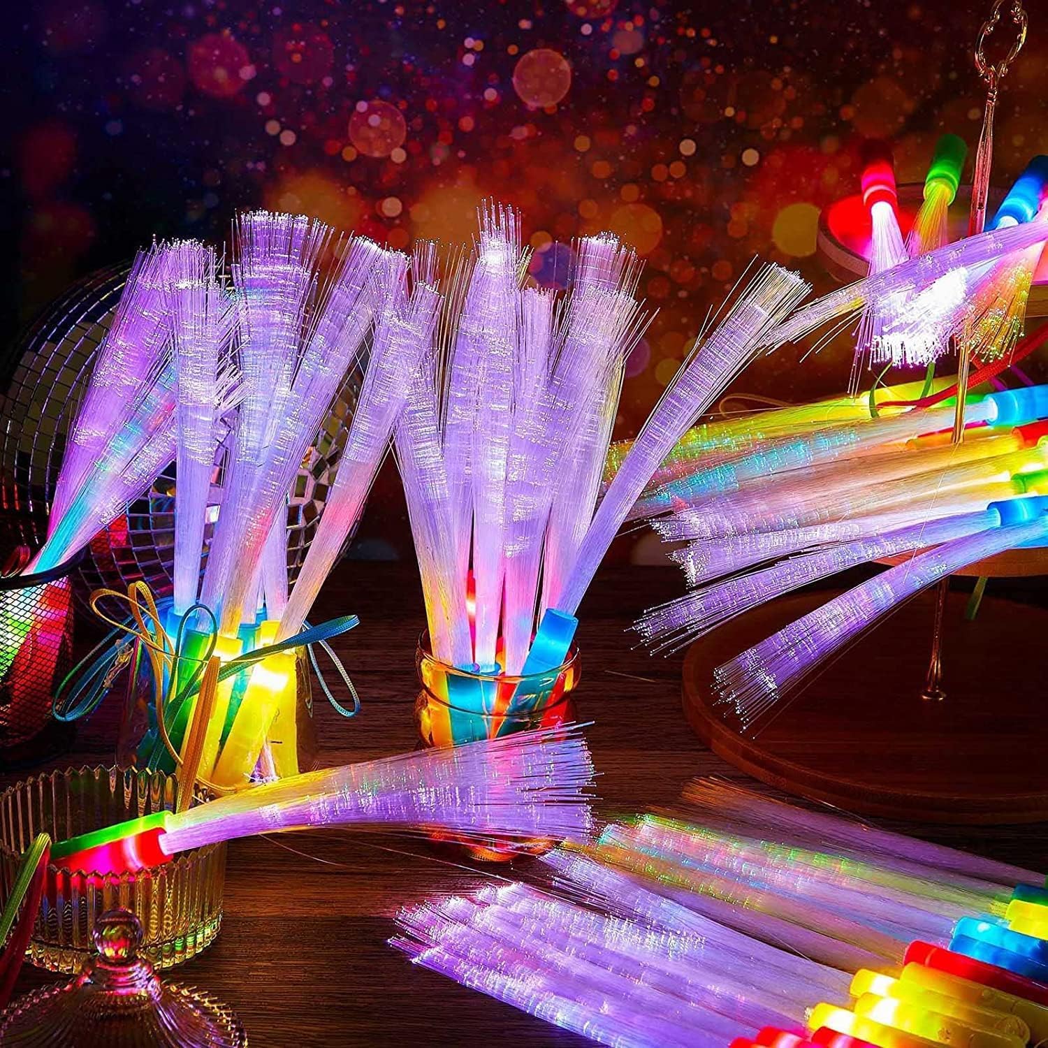 YeahBoom 24 sztuki różdżek światłowodowych, świecące pałeczki z włókna LED, magiczna różdżka LED, świecące pałeczki, zabawki LED, światłowodowe diody LED, świecąca zabawka