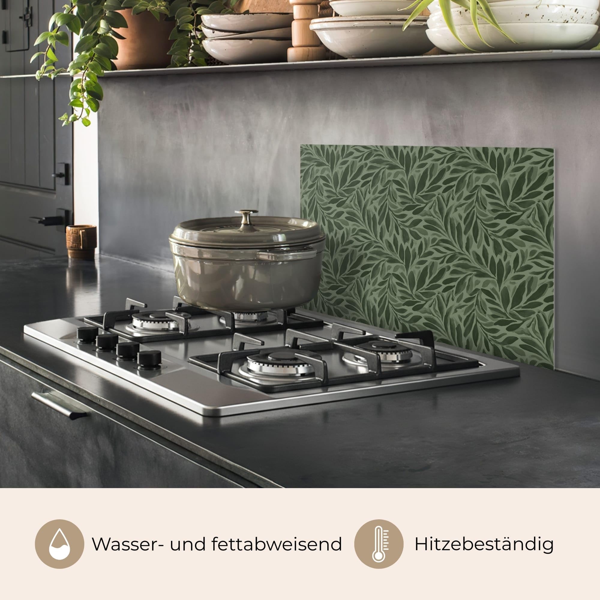 KitchenYeah© Spritzschutz Küchenrückwand 60x40 cm Selbstklebend Küche Rückwand Küchenwand Wand Küchenfront Verkleidung Küchenspritzschutz Blätter - Bio - Grün