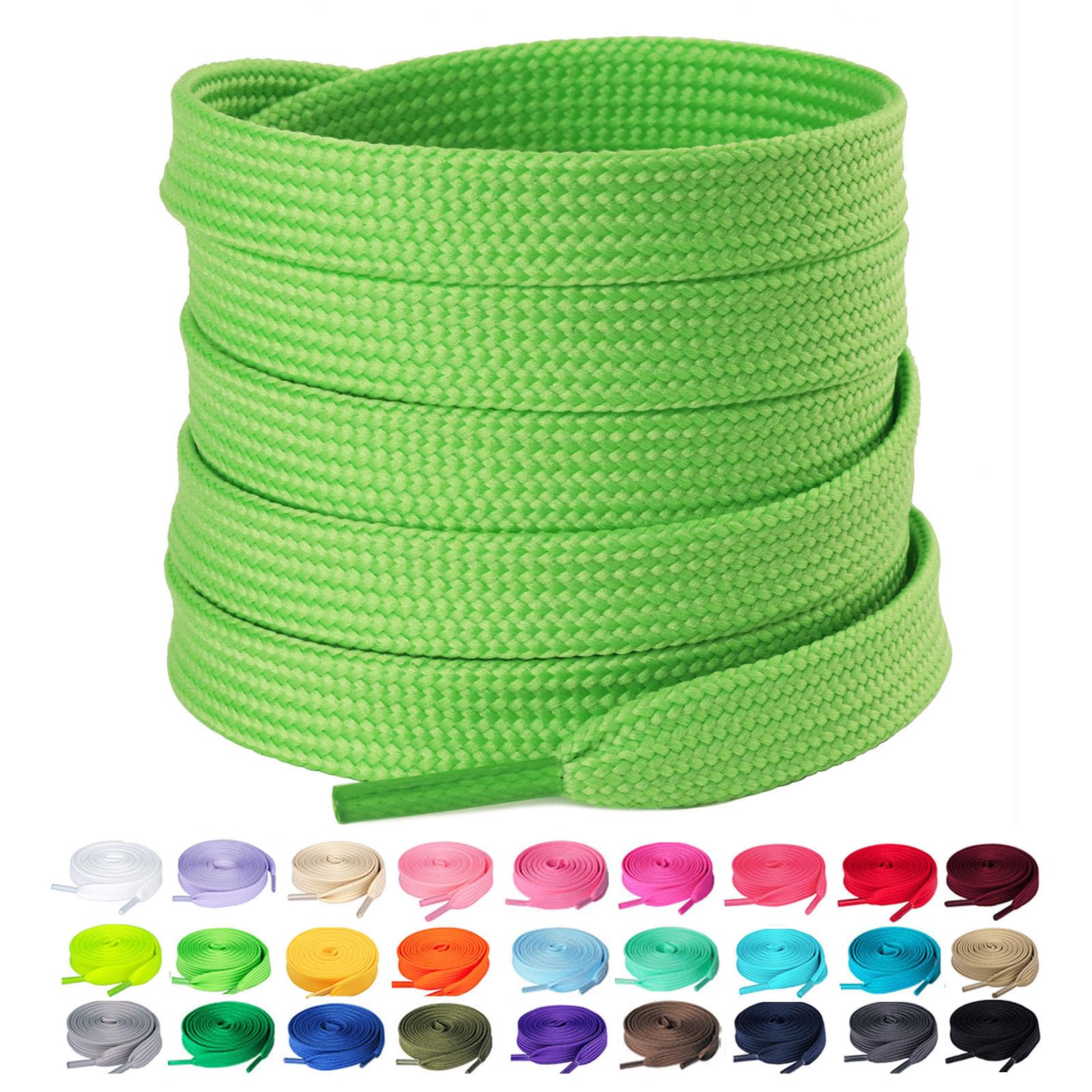 Olukssck 2 Paar Flache Schnürsenkel, 10 mm breite Reißfeste Schuhbänder für Sneakers, Sportschuhe, Turnschuhe, Freizeitschuhe, Grün, 120cm