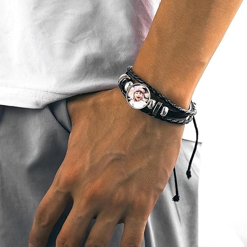 Miniatura 9 de U7 Pulsera para hombre con cierre de acero inoxidable, brazalete de cuero en estilo calavera o envoltura