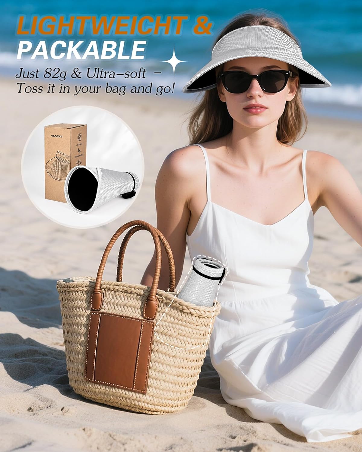 Sun Visor Hats for Women,UPF50+ Wide Brim Sun Hats Adjustable Foldable Beach Hats for Daily Travel - Image 5