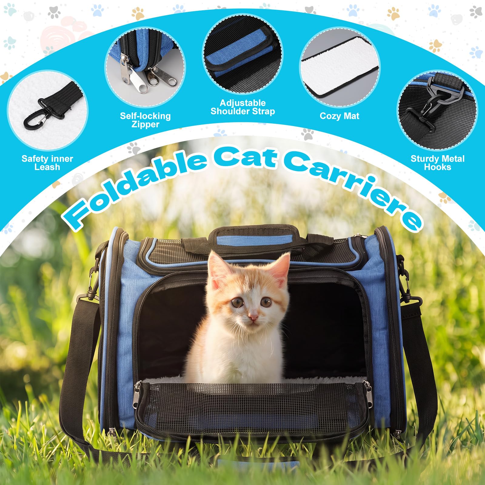 8-teiliges Starter-Set für Kätzchen, Katzen-Kätzchen-Starter-Set, enthält Katzentoilette, Matte, Schalen, faltbare Tragetasche, Kratzunterlage, Zubehör für Willkommensgeschenk (blau)