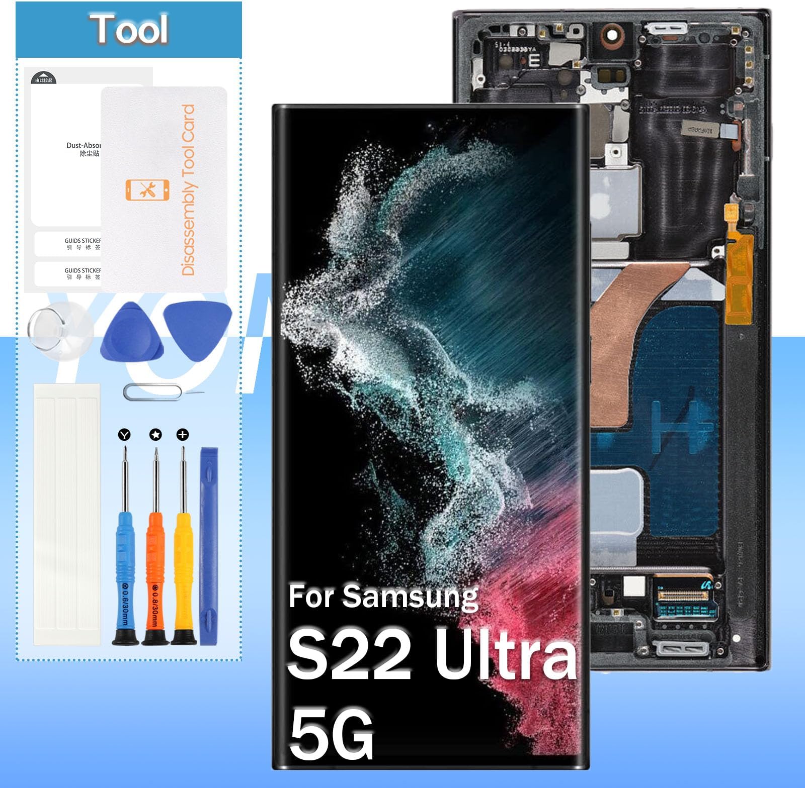 Original for Samsung Galaxy S22 Ultra 5G Screen Replacement (AMOLED) SM-S908 6.8“ LCD Display Touch Digitizer Glass Assembly - Black with Frame - Tools(Not for S22)