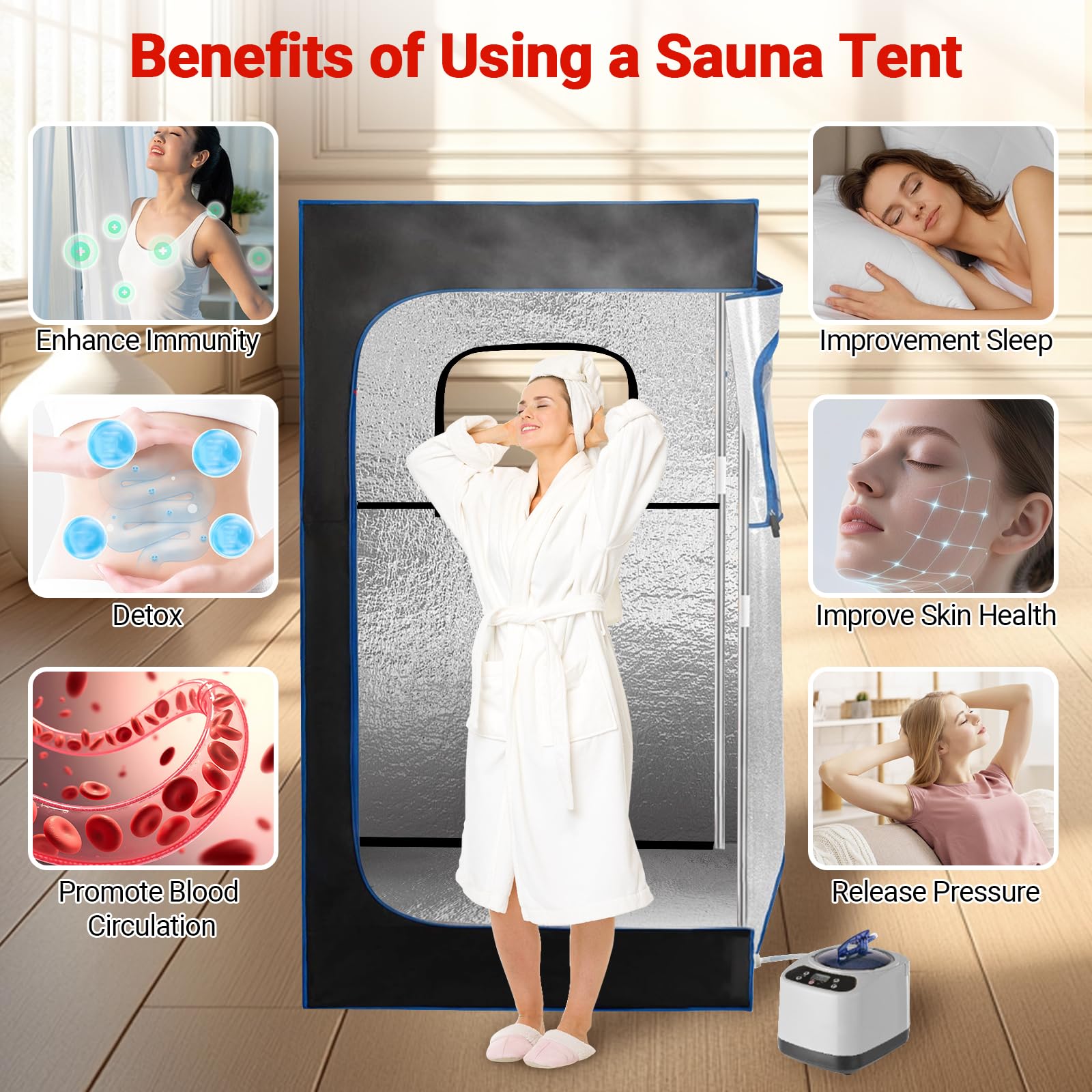 Tente De Sauna Portable Pour Un Usage Domestique, 180x80x80cm, Gousse De Sauna éTanche Avec GéNéRateur De Vapeur De 1200w 3l, Peut Se Tenir Debout Ou S'Asseoir Pour La Relaxation, Soulager Le Stress