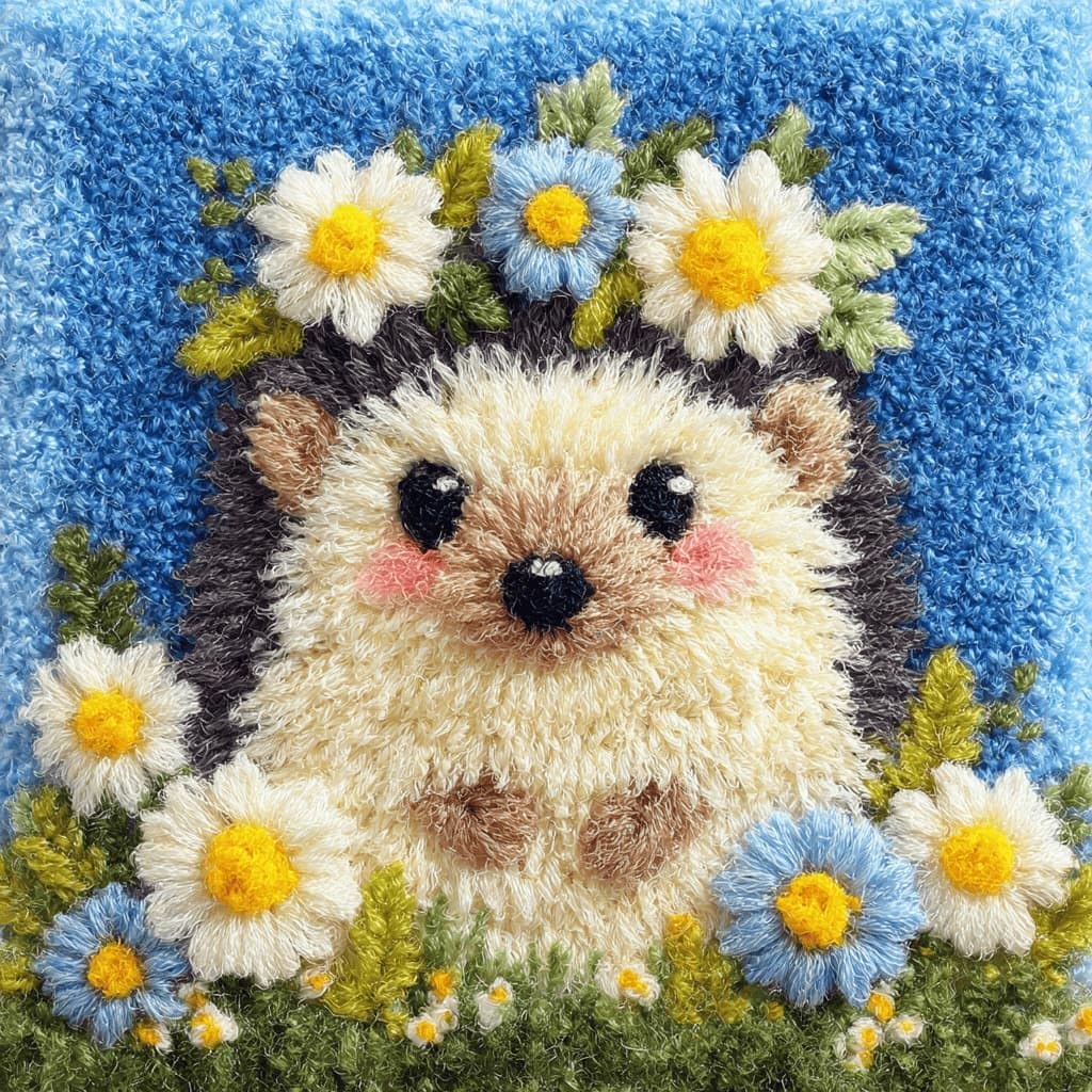 Latch Hook Pillow Kit For Adults,Hedgehog 17X17In Latch Hook Kit For Pillow Cover With Instruction For Beginner Cross Stitch Sofa Cushion Cover With Crochet Yarn For Beginners And Home Decor