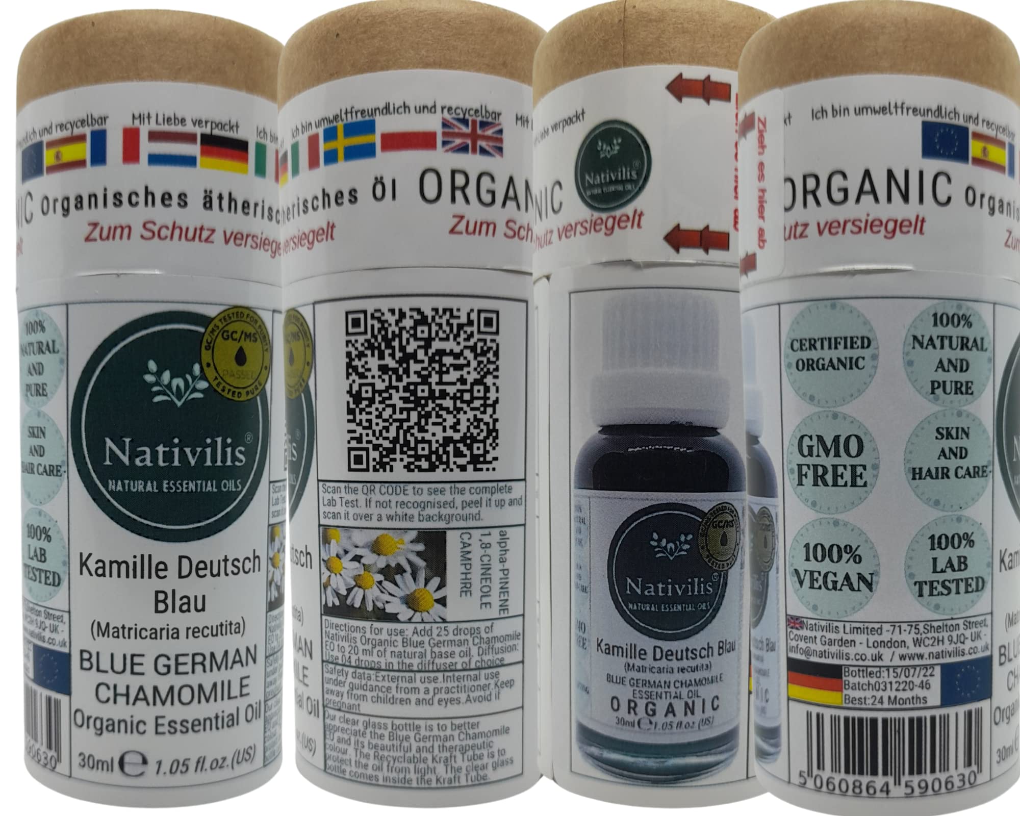 Nativilis Camomille Allemand Bleu (Matricaria recutita) Huile Essentielle Bio – Anti-inflammatoire, apaisant – Chamazulene Aromathérapie Copaiba