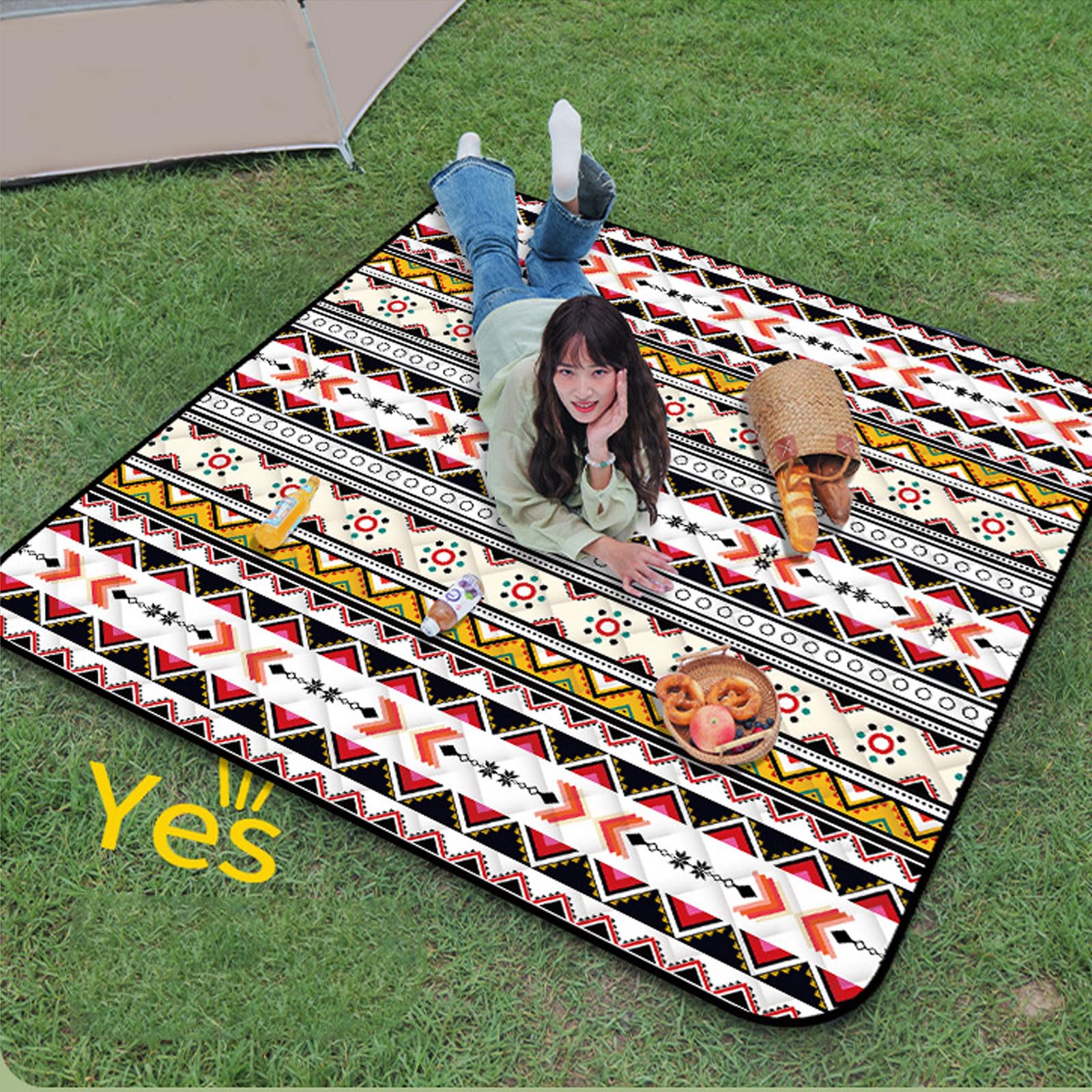 Coperte Picnic Impermeabili Pieghevoli Esterni 5 Strati Spesse Anti Sabbia Leggere Con Cinturino Lavabili Ilavatrice-Red