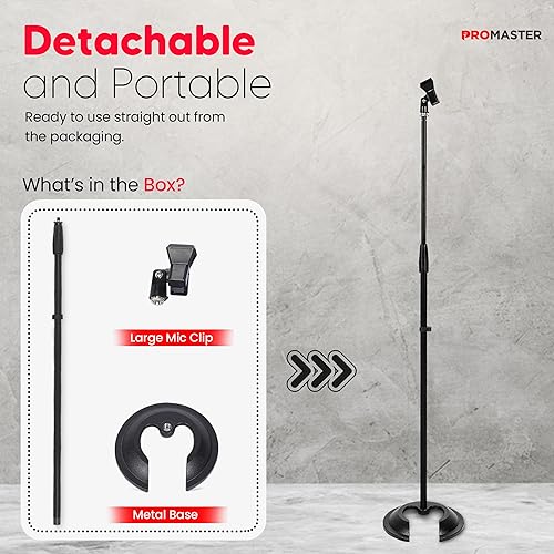 Miniatura 6 de The Promaster - Soporte de micrófono de base redonda, portátil y ajustable con compatibilidad universal, soporte de metal para micrófono de calidad